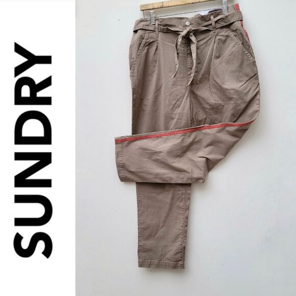 Sundry Relaxed Fit High Waisted Straight Leg Trousers Tan Orange Strip Size 31" - Picture 1 of 11